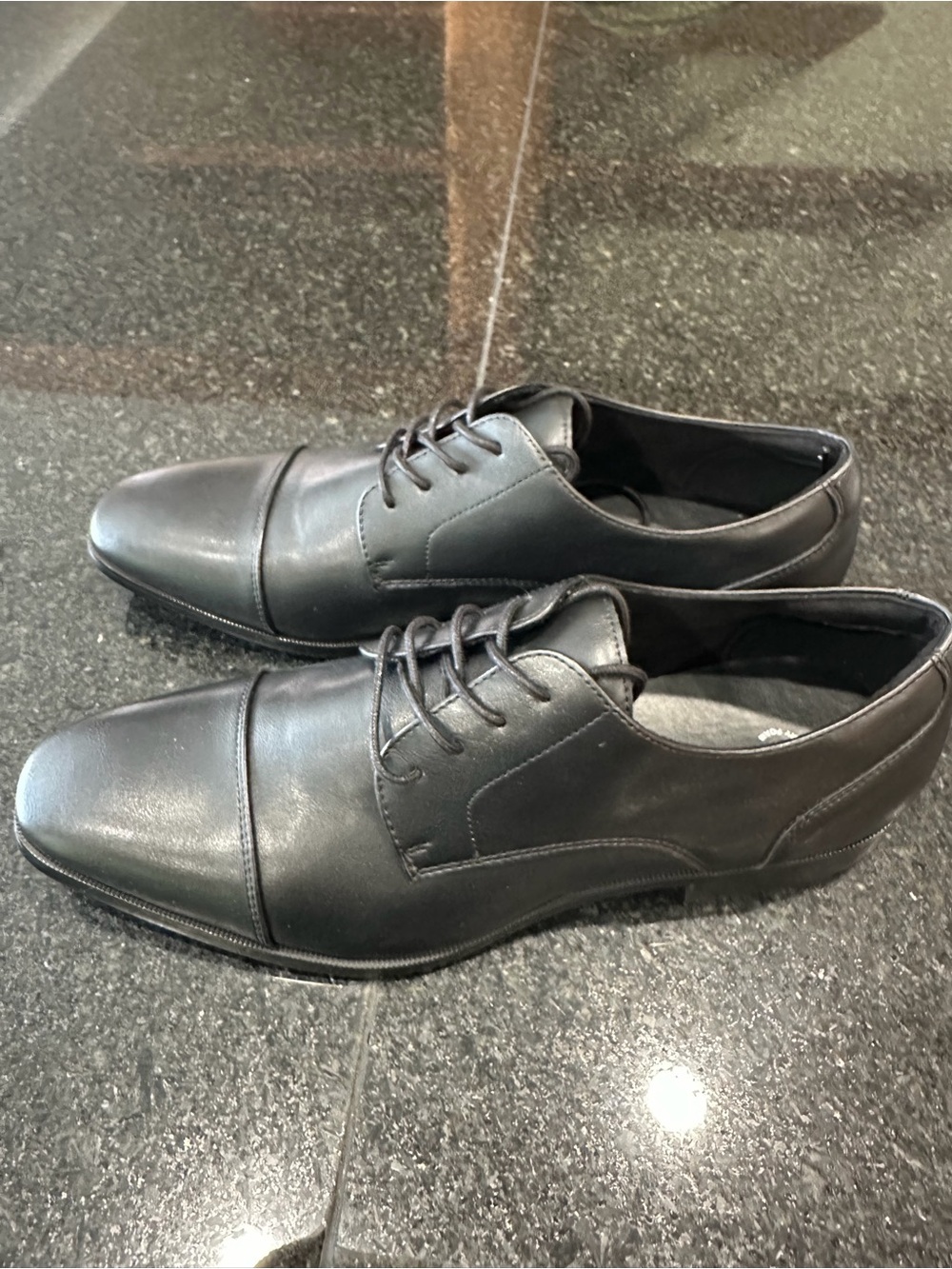 Aldo Black Leather Cap-Toe Derby Shoes